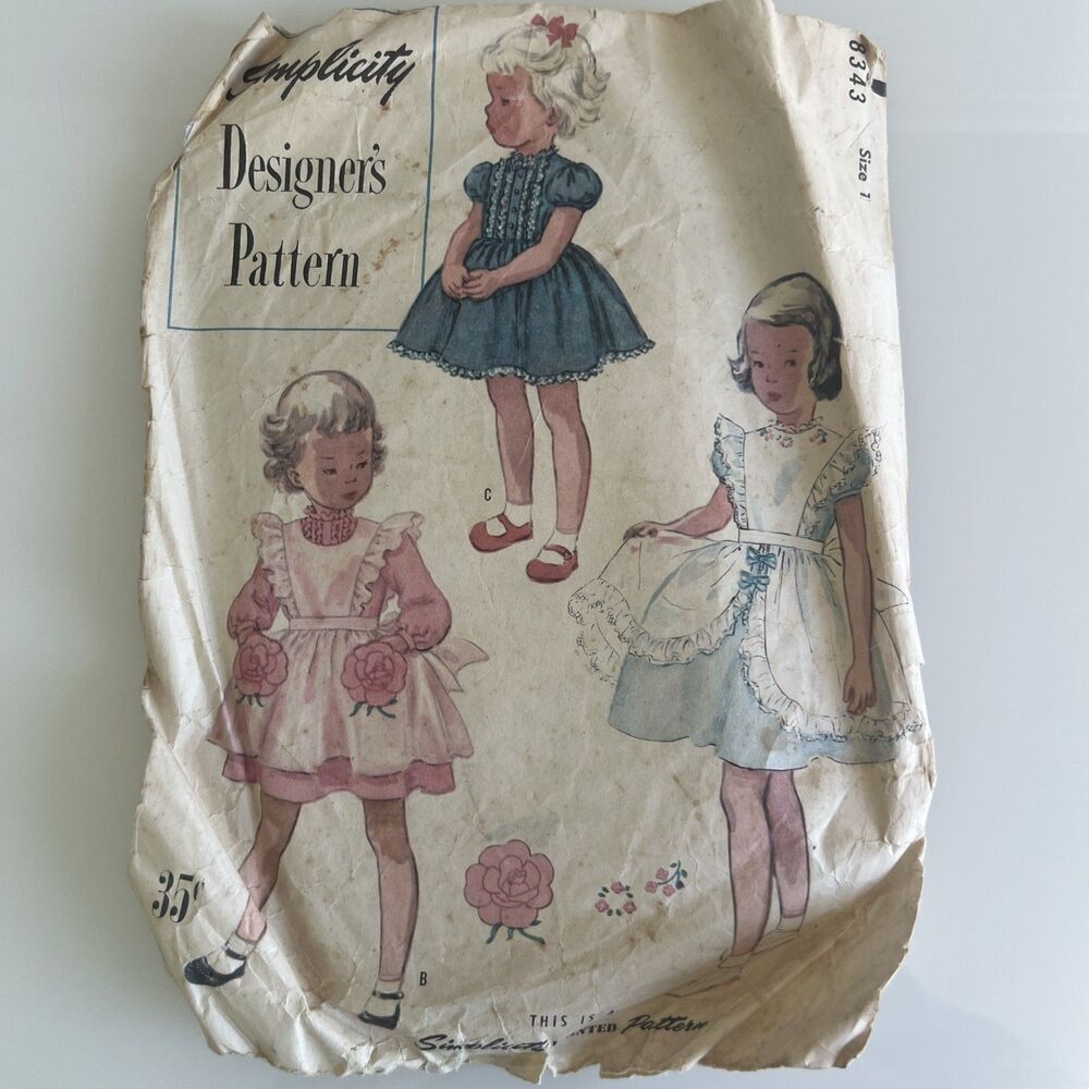 Simplicity Designer's 1950s Vintage Sewing Pattern Child's Dress & Pinafore 8343